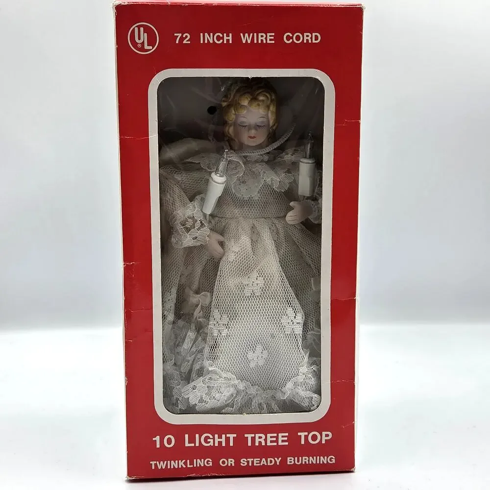 Vintage 70's Porcelain Angel Lighted‎ Tree Topper 10